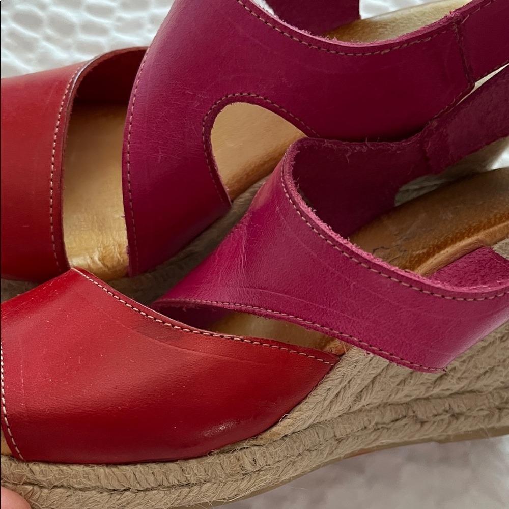 Leather magenta & Red Espadrille Sandals